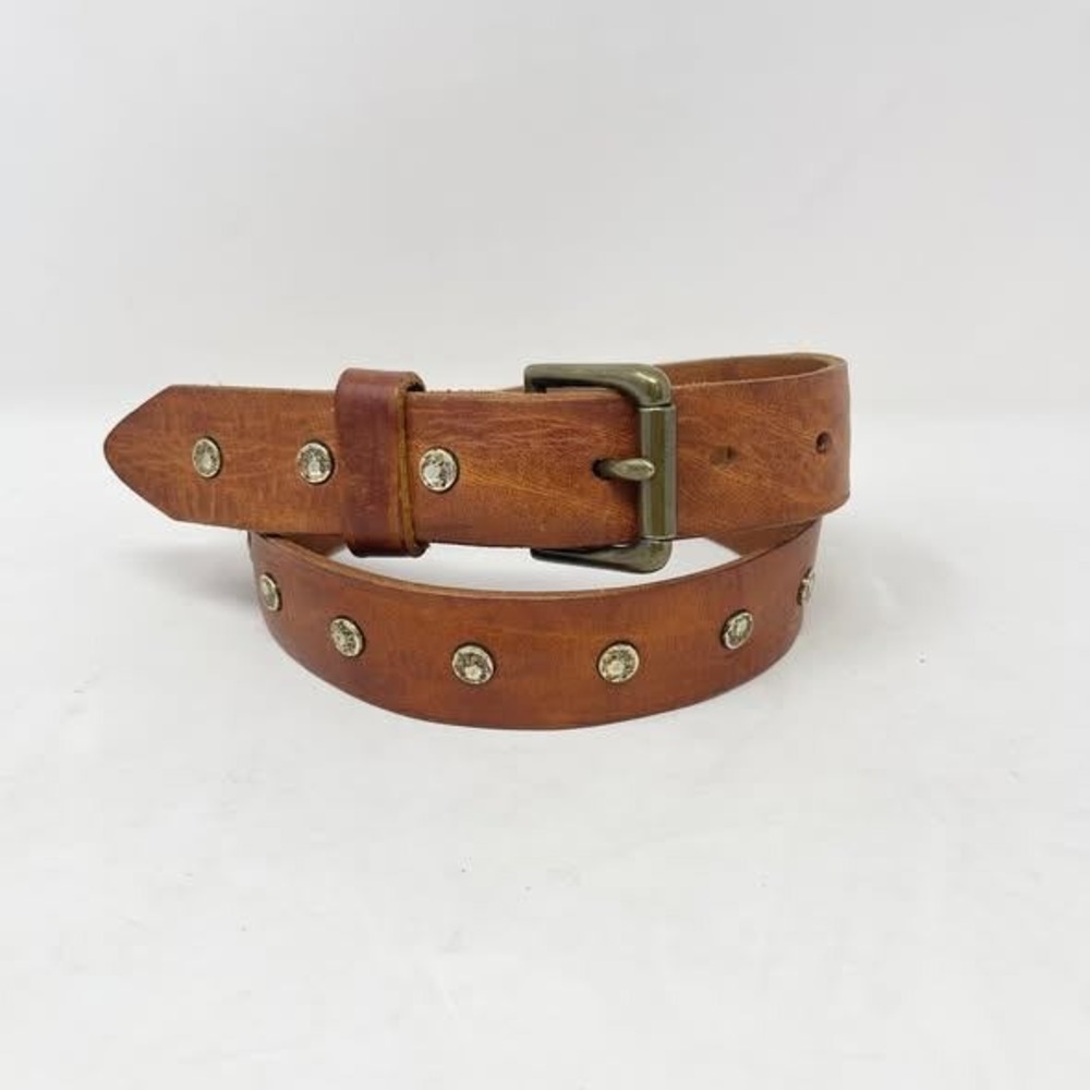 Brave Leather Belt Womens 30 Brown Leather Studded Nail Heads Brass Buckle